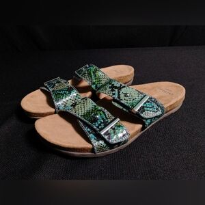 Earth Origins Sz 9 Double Band Slide Sandals Orra Teal Multi